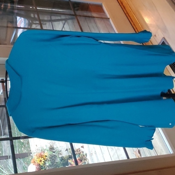 Neon Buddha Aqua Unique Buttons Long Stretch Lagenlook Sz XL Jacket w Pockets - Picture 8 of 14